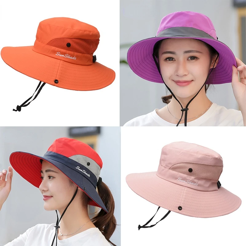 2023 Women's Bucket Hat Panama Fashion Sun Visor Breathable Fisherman Protection Hat Ponytail Cap Summer Hats Beach Sun Hats