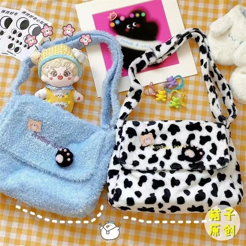 

Корейская модная сумка из коровьей кожи, женские плюшевые сумки и кошельки, новинка 2023, зимняя мягкая женская школьная сумка