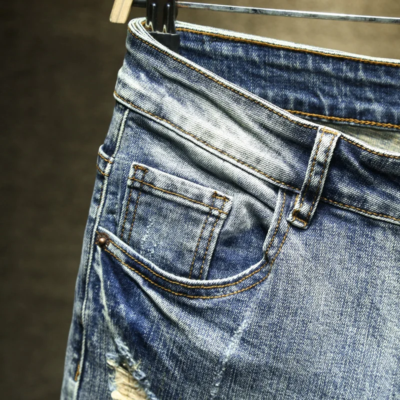 Men's Jeans Retro Slim Fit Denim Pants Bicycle Stretch High Quality Men's Straight Tube Casual Designer Brand Street Apparel