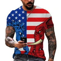 mens 3d printed t shirt modern fashion elephant crew neck short sleeve shirt striped flag personality oversized t shirt