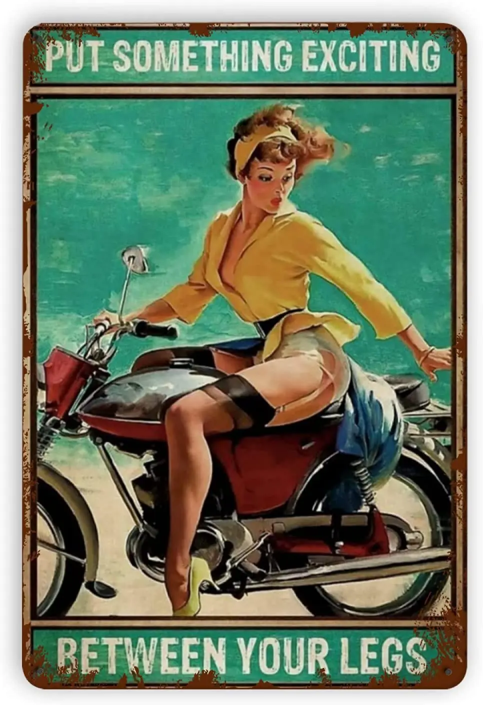 

Baby Kleidung Weant Motorcycle Pinup Girl Metal Tin Signs Put Something Exciting Vintage Wall Decor Retro Art Tin Sign