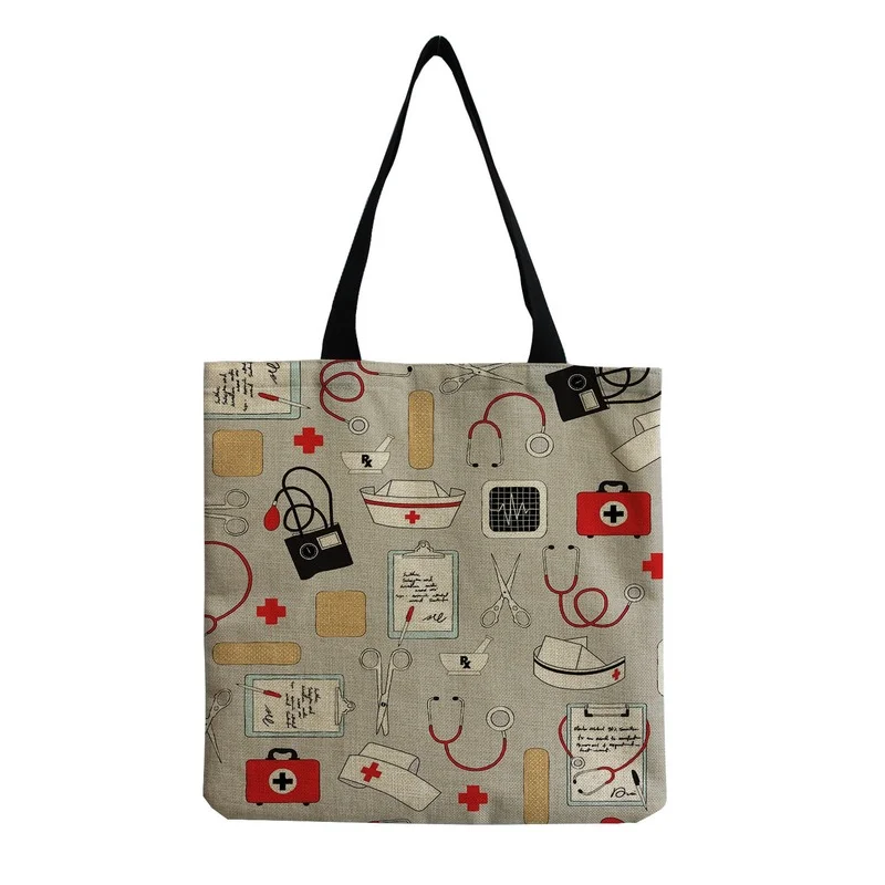 

Personalized Tote Bags for Nurses Large Capacity Zipper Handbag Portable Shopping Bag Shoulder Bag Outdoor Travel Reticule