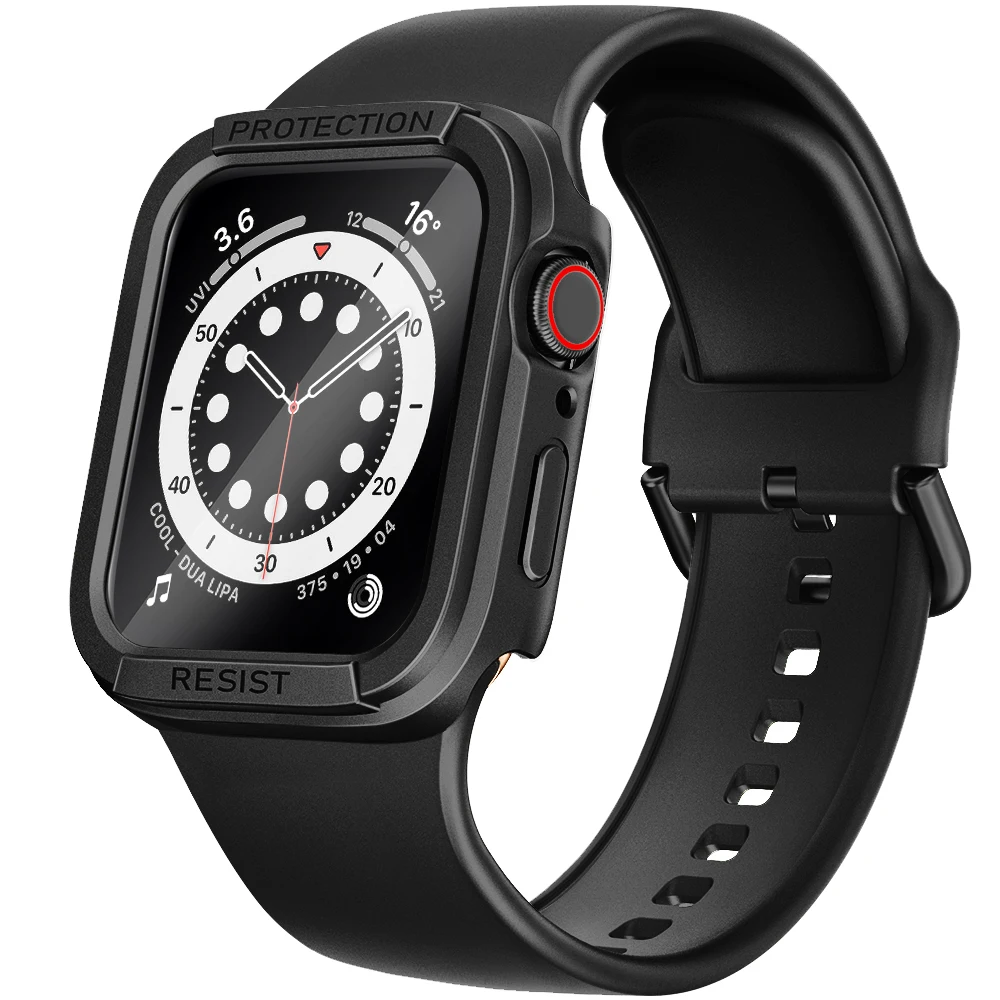 Silicone Watch Strap + Case for Apple Watch Band 40mm 44mm Sport Bracelet Case Bumper + Tempered film for iWatch series 6 se 5 4