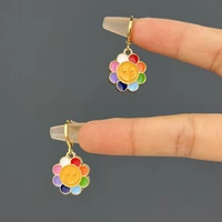 colorful enamel sunflower earrings for women charm rainbow daisy huggies hoop earrings cute sweet funny earring party jewelry