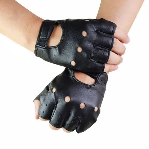Перчатки из синтетической кожи для мужчин и женщин, митенки без пальцев для влюбленных, уличные кожаные, для вождения, черные