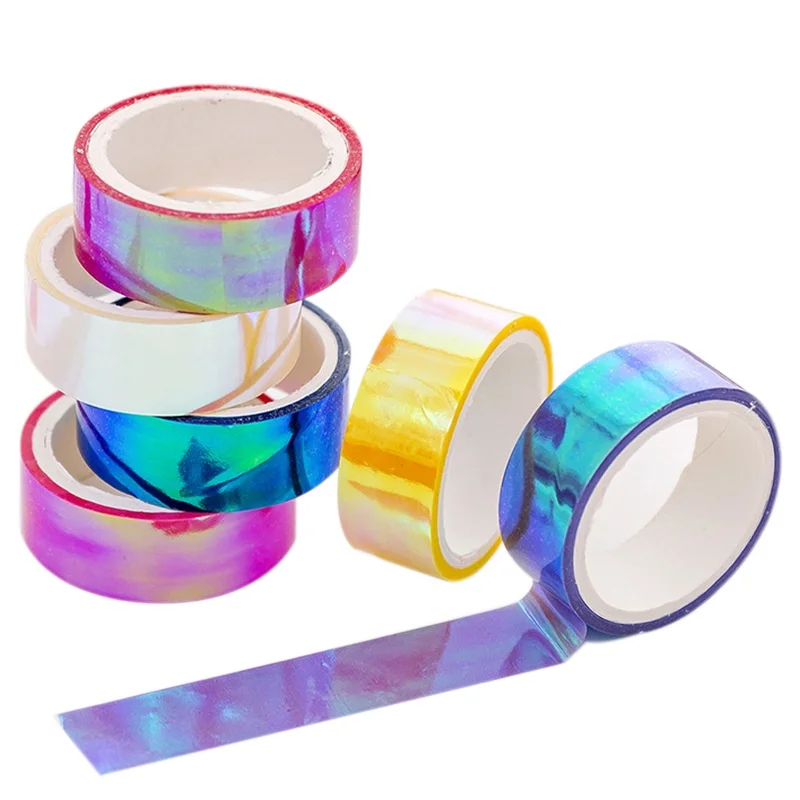 

6pcs/set Tape Creative Laser Gradient Cool Colorful Hand Account Decorative Waterproof Tape Student Handbook Collage Sticker