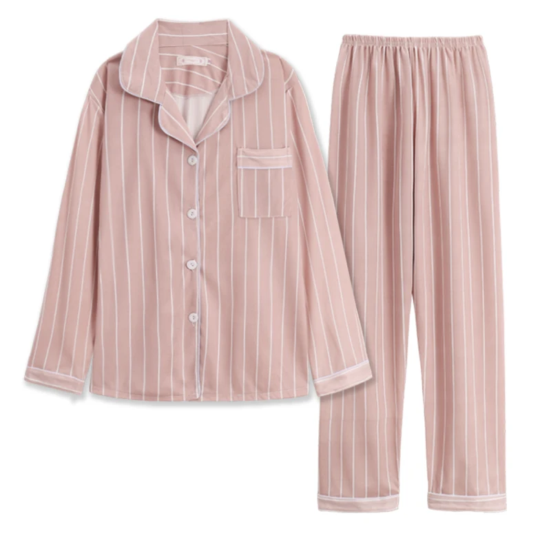 Women Home Wear Sets WAVMIT Women Pajama Set Pink Color Stripes Pyjama Set Girls Long Sleeve Sleepwear Soft Women Top Trousers