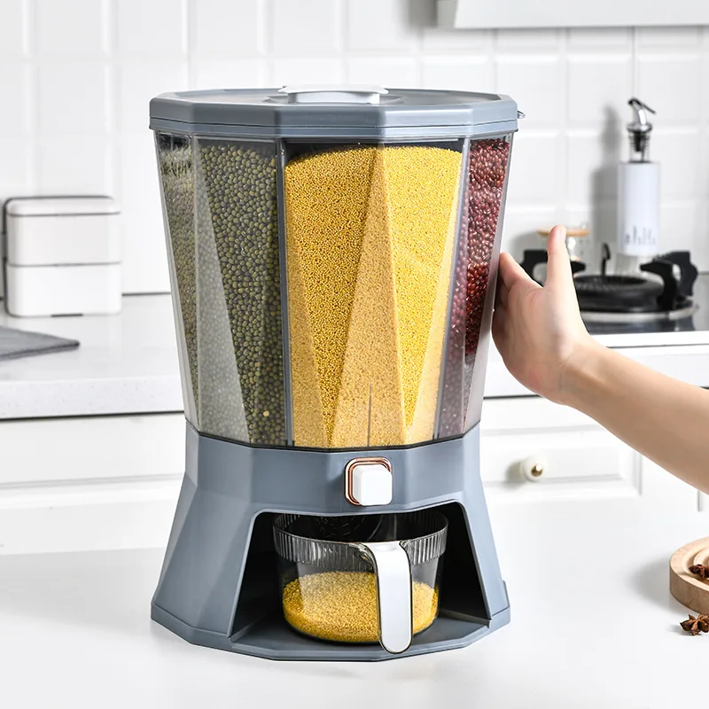 

Kitchen Cereal Rice Dispenser Sorting Rotary Multigrain Rice Storage Container Moisture-Proof 4-Grid Rotating Food Dispenser