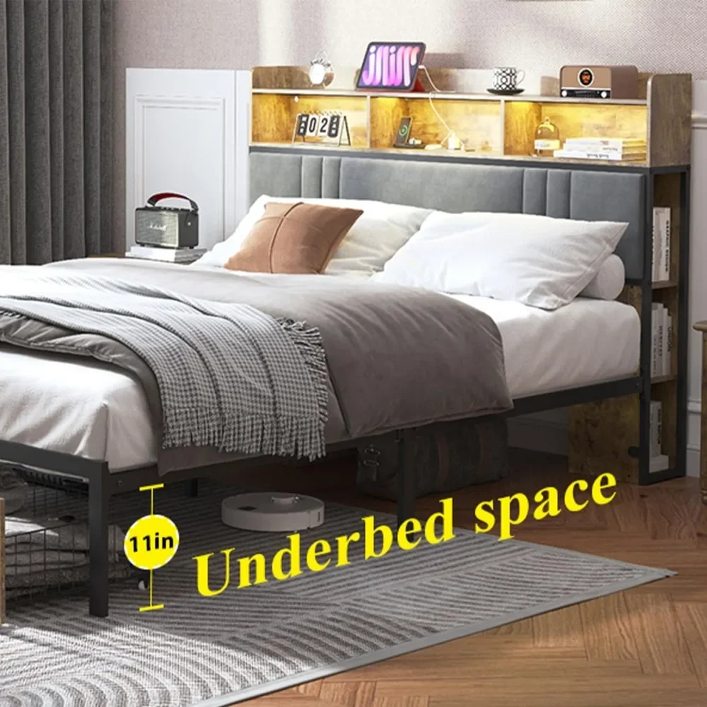 Каркас кровати с книжным шкафом для хранения изголовьем и 2 ящиками