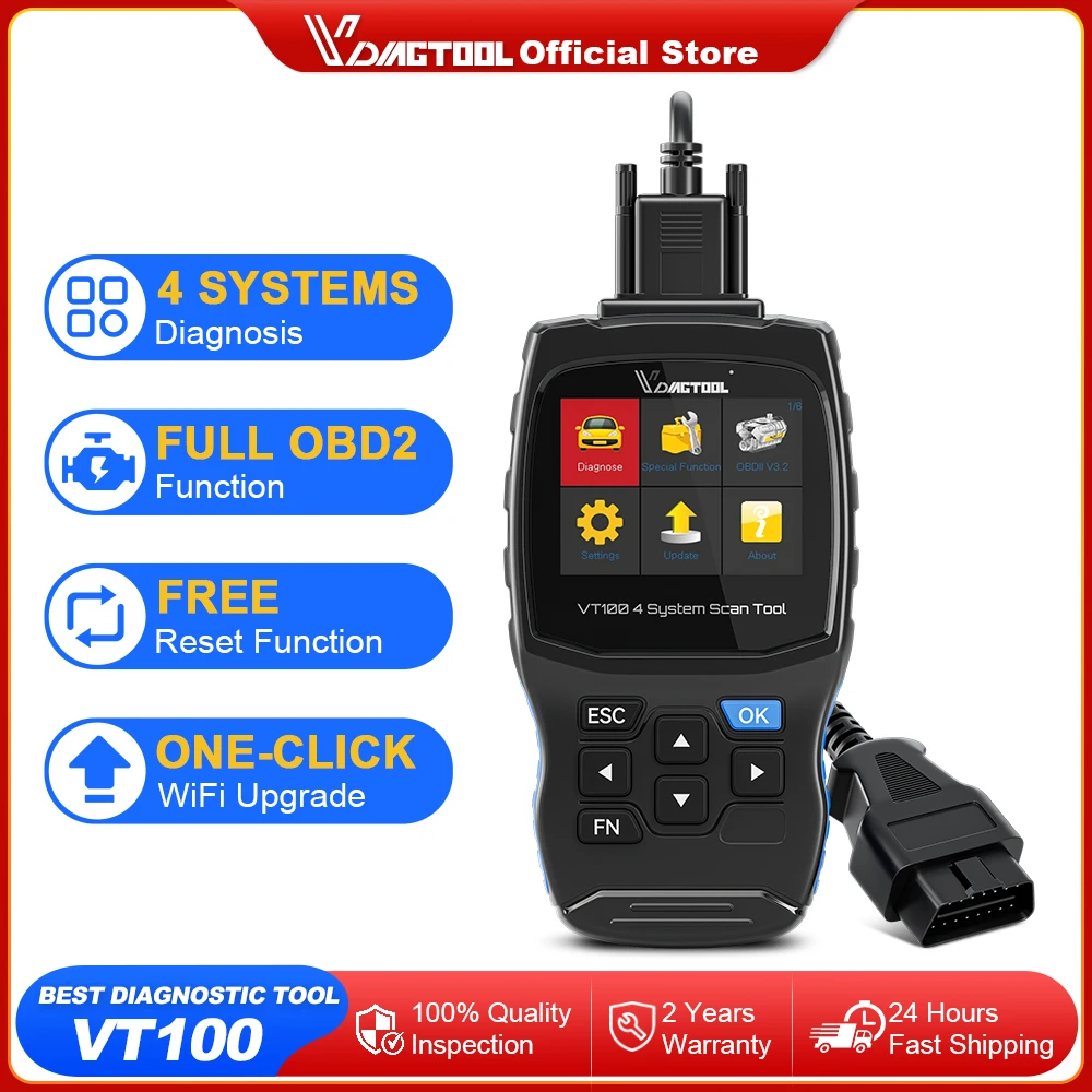 Фото Автомобильный диагностический инструмент VDIAGTOOL VT100 для SRS/ABS/трансмиссии/двигателя OBD2 сканер SAS EPB сброс дроссельной заслонки пожизненное бесплатное обновление №1