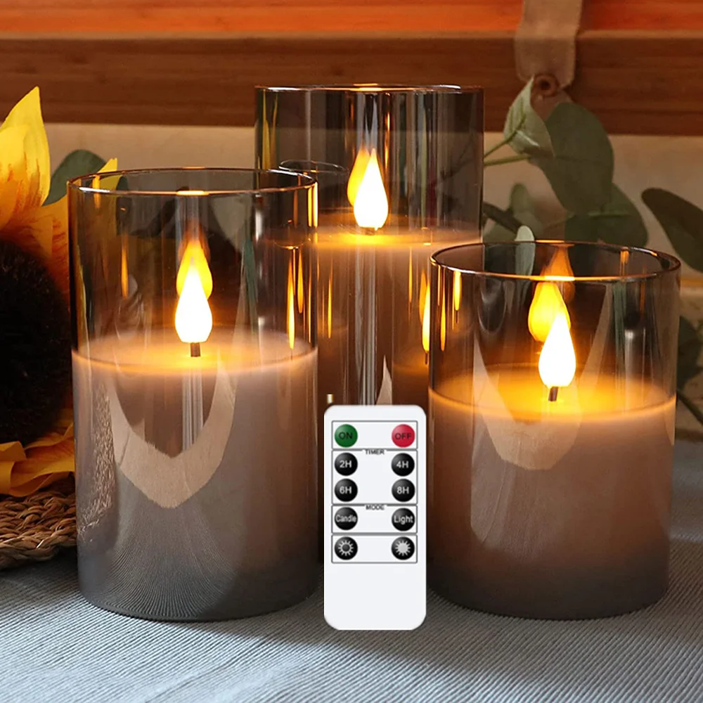 

Simulation Glass Light Candle Flameless Holiday Candle Remote Warm Electronic Candle Light Control Decoration Holder