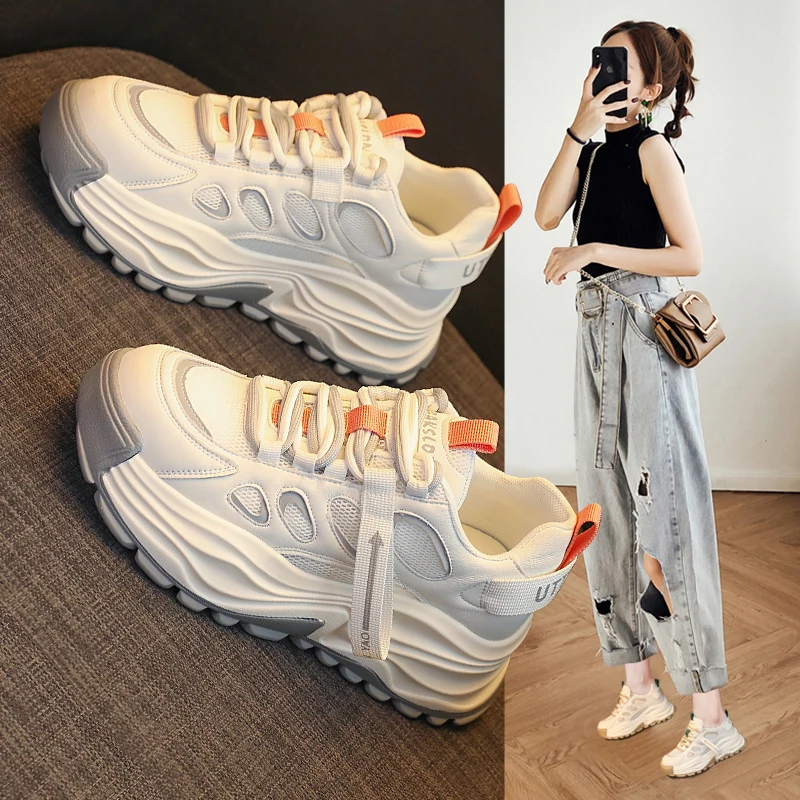 

SUMAITONG High Quality Women's Sports Shoes Fashion Genuine Leather Casual Comfy Shoes Students Four Season Breathable Sneakers