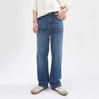 four seasons loose straight stitching design jeans men hip hop jeans korean style streetwear jeans denim stacked jeans softener