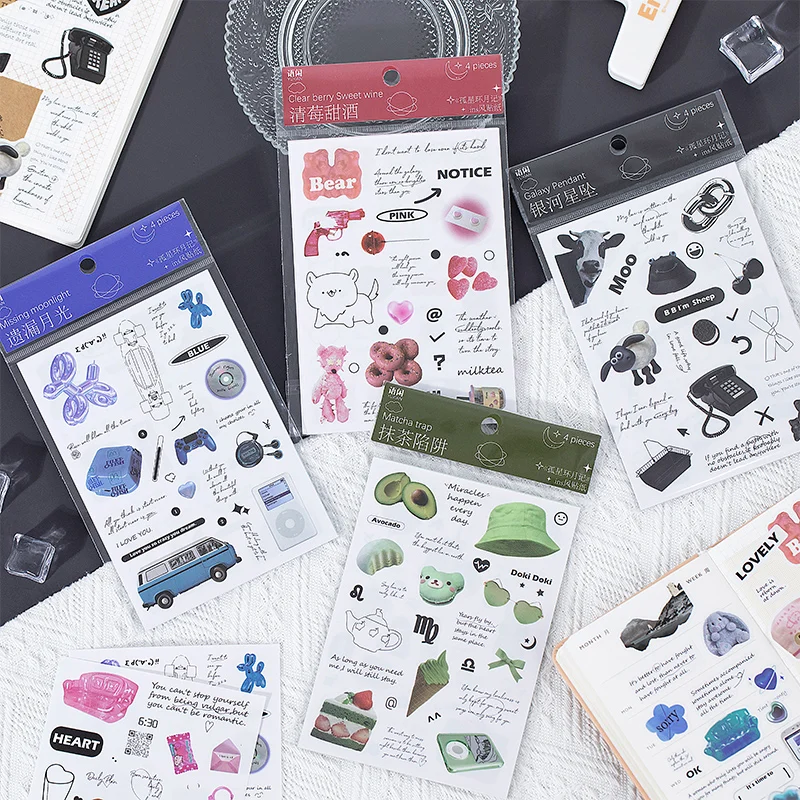 

MOHAMM 4 Sheets Kawaii Life Pattern Stickers for Scrapbook Journaling Decoration Cards Album Planners DIY Projects