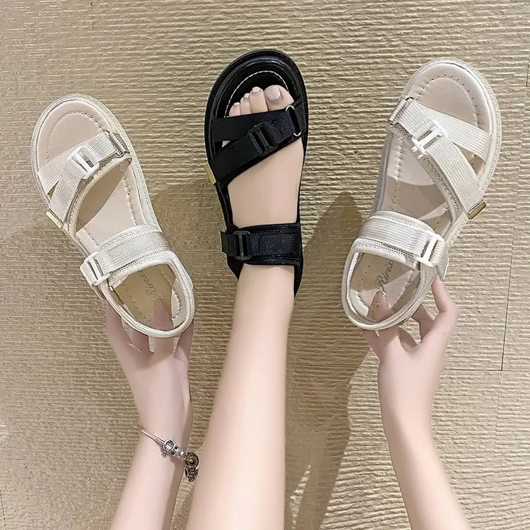 

Women Shoes Casual Sandals 2022 Hook Loop Platform Ankle Strap Summer Ladies Shoes Comfortable Open Toe Med Heels Sandals Woman