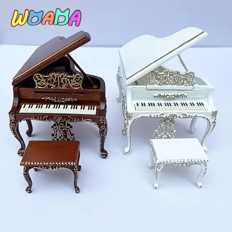 

1Set Doll house furniture luxury boutique European-style carved piano with piano stool