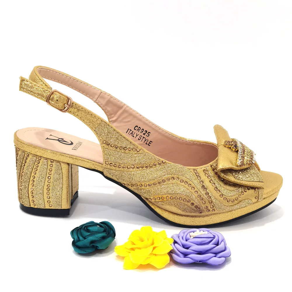 Venus Chan 2022 Wedding Shoes for Women Italian Design Rhinestone Heels Gold Color Party Sexy Ladies Shoes and Bags Set