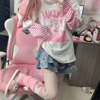 hot kawaii kitty cat anime cartoon cute t shirt loose mid length long sleeve top bottom shirt japanese y2k top female students
