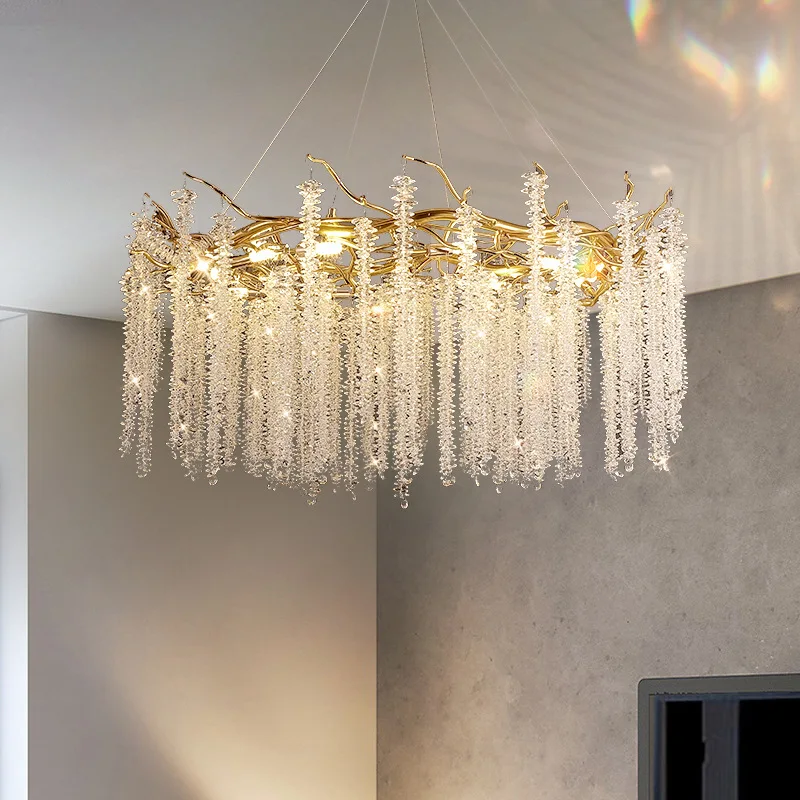 

LED Post Modern Round Oval K9 Crystal Chandelier Hanging Light Lustre Suspension Luminaire Lampen For Living Room Art Decor