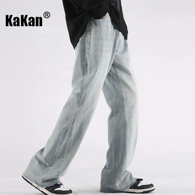 Kakan - Spring/Summer New Vintage Washed Micro Rugged Jeans Men's Wear, Straight Loose High Street Long Jeans K024-LQS916