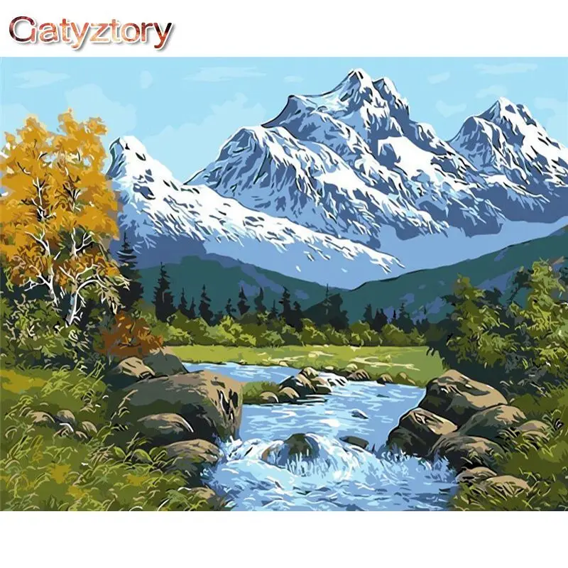 

GATYZTORY DIY Painting By Numbers Frame Snow Mountain Scenery Canvas Painting Home Decors Paint Kit Handmade Gift For Adults Pic