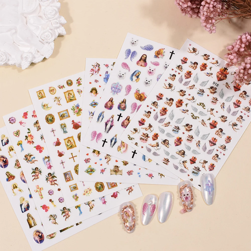 

Self Adhesive 1/6 Sheets Heaven Mary Cupid Flower Angel Nail Stickers Nail Art Decorations Manicure Tools Nail Decals