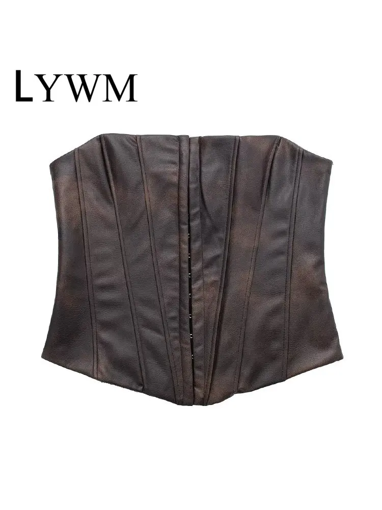 

Женский Модный облегающий корсет LYWM из искусственной кожи, топы, винтажный однобортный женский шикарный укороченный топ с открытой спиной