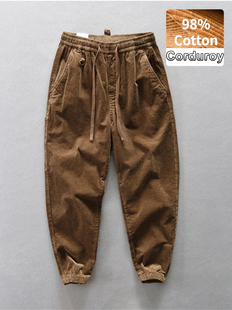 

Autumn Winter New Men Vintage Corduroy Casual Trousers Keep Flex Heavyweight Soft Cotton Loose Wide-legged Pocket AZ399