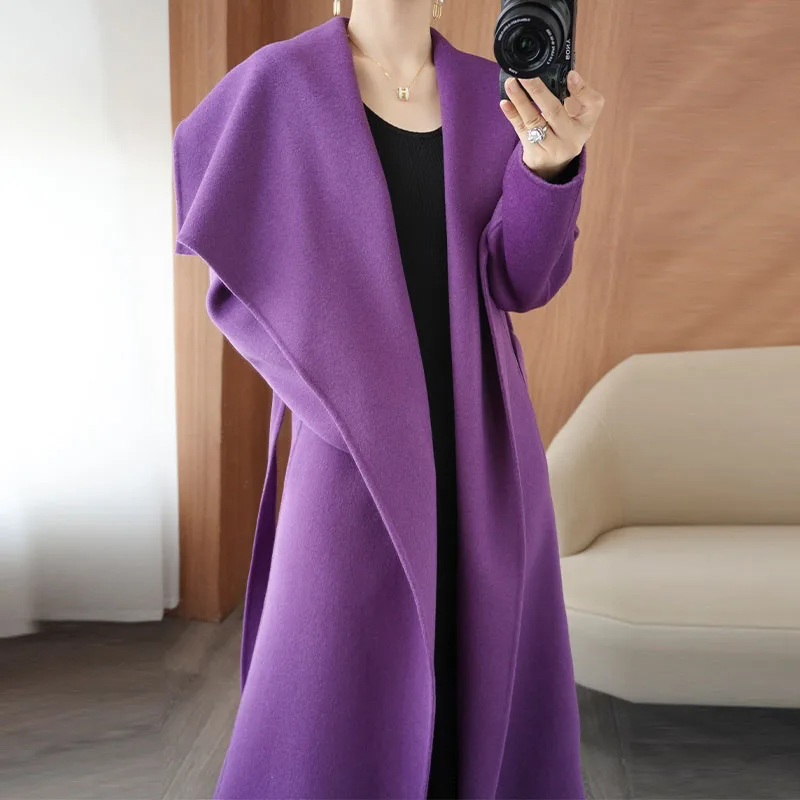 

2022 New Women's Wool Coat 100% Wool Belt Women's Long Coat South Korea Fashion Long Coat Hot Sale Packaged Women's Coat