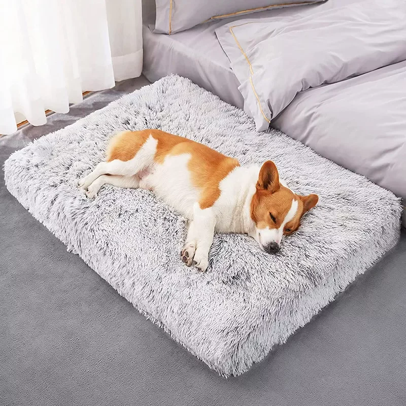 

2023 Plush Dog Bed dog sofa for Medium Large Dogs Super Soft Claming Dog Beds washable Removable pet bed Cushion cama perro gra