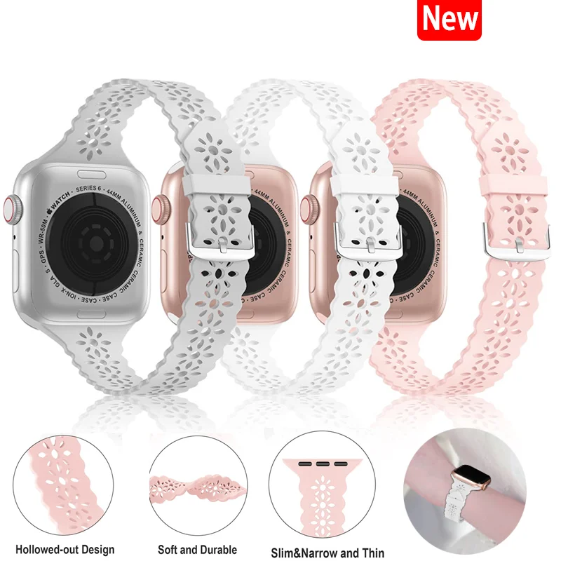 

Slim Lace Strap for Apple watch band 40mm 44mm 41mm 45mm 38mm 42mm 49mm 45 mm Silicone bracelet iWatch series 8 se 7 6 5 3 Ultra