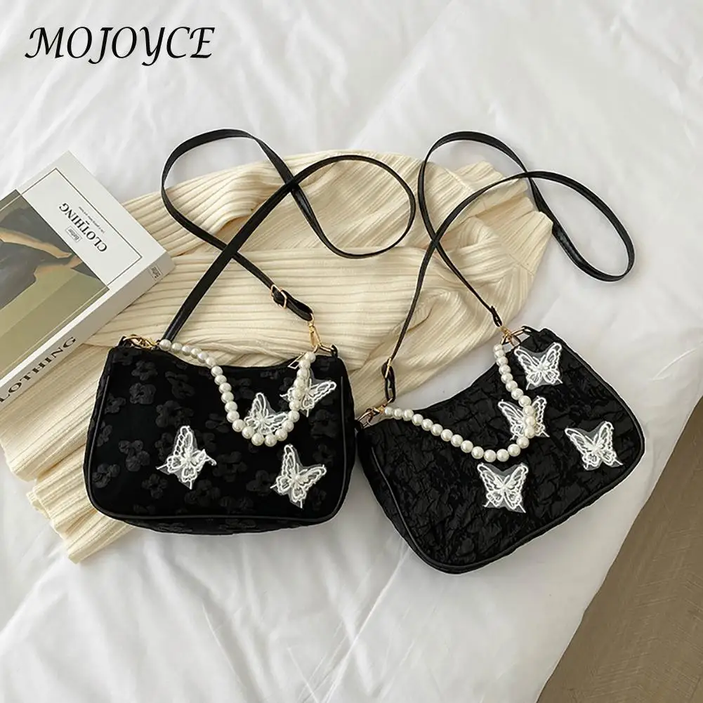 

Fashion Women Butterfly Printing Shoulder Bag Exquisite Ladies Pearl Chain Female Handbag Outdoor Business Traveling