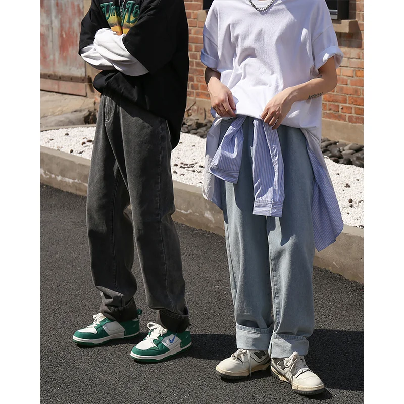 Blue/Grey Baggy Jeans Men Fashion Harajuku Casual Straight Jeans Men Streetwear Hip Hop Loose Denim Pants Mens Trousers M-2XL
