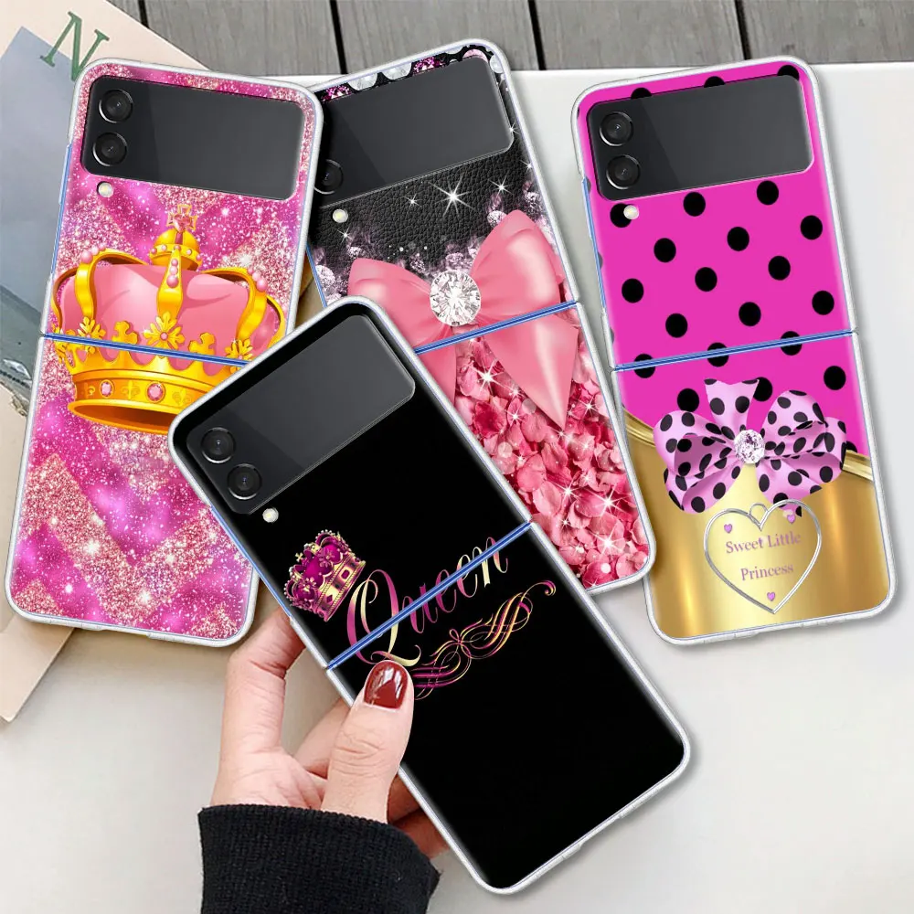 

Diamond Crown Printing Heart For Samsung Galaxy Z Flip 3 Case Folding anti-fall for Samsung ZFlip3 Z Flip3 5G Protective Cover