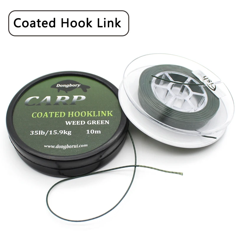 

10m Carp Fishing Line Coated Hook Link Camo Green Hooklink Stiff Rig 15 25 35LB For Carp Fishing Tackle Accessories Equipment