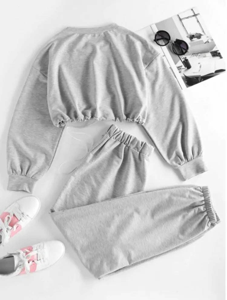 

Tracksuit for Women Solid Color Printed Drawstring Home Casual Wear Suit Jogging Suits Female Fitness Clothing Workout Clothes