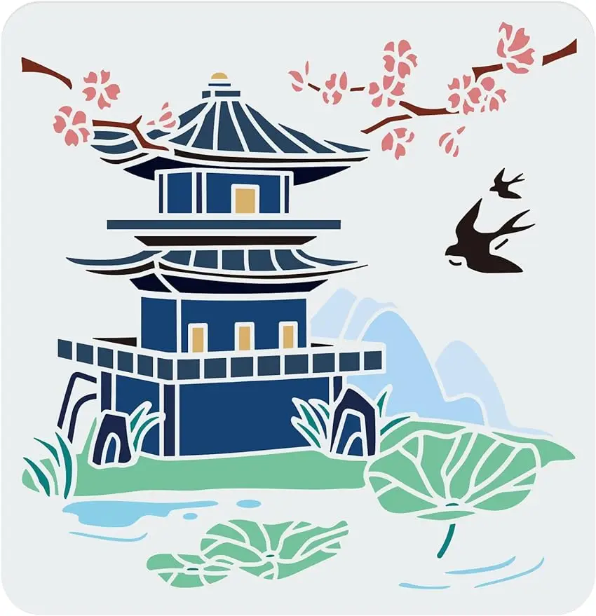 

Пластиковый трафарет Восточная pagoda Beebeecraft