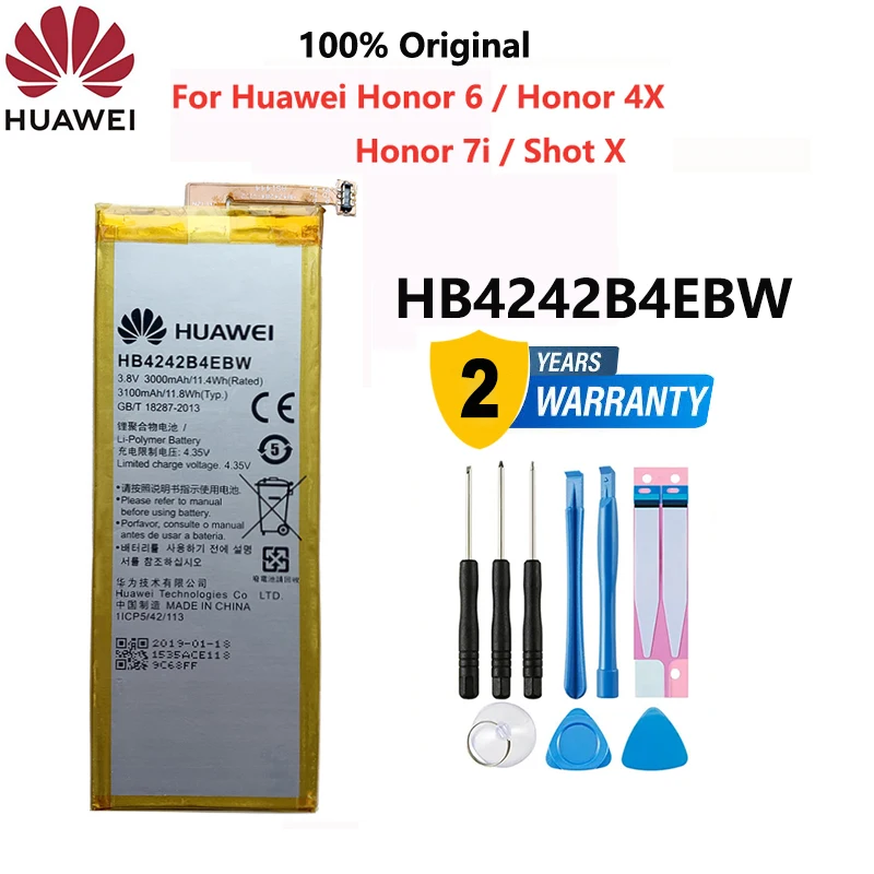 

100% Original Hua Wei Replacement Phone Battery HB4242B4EBW For Huawei Honor 6 / Honor 4X / Honor 7i / Shot X ShotX 3000mAh