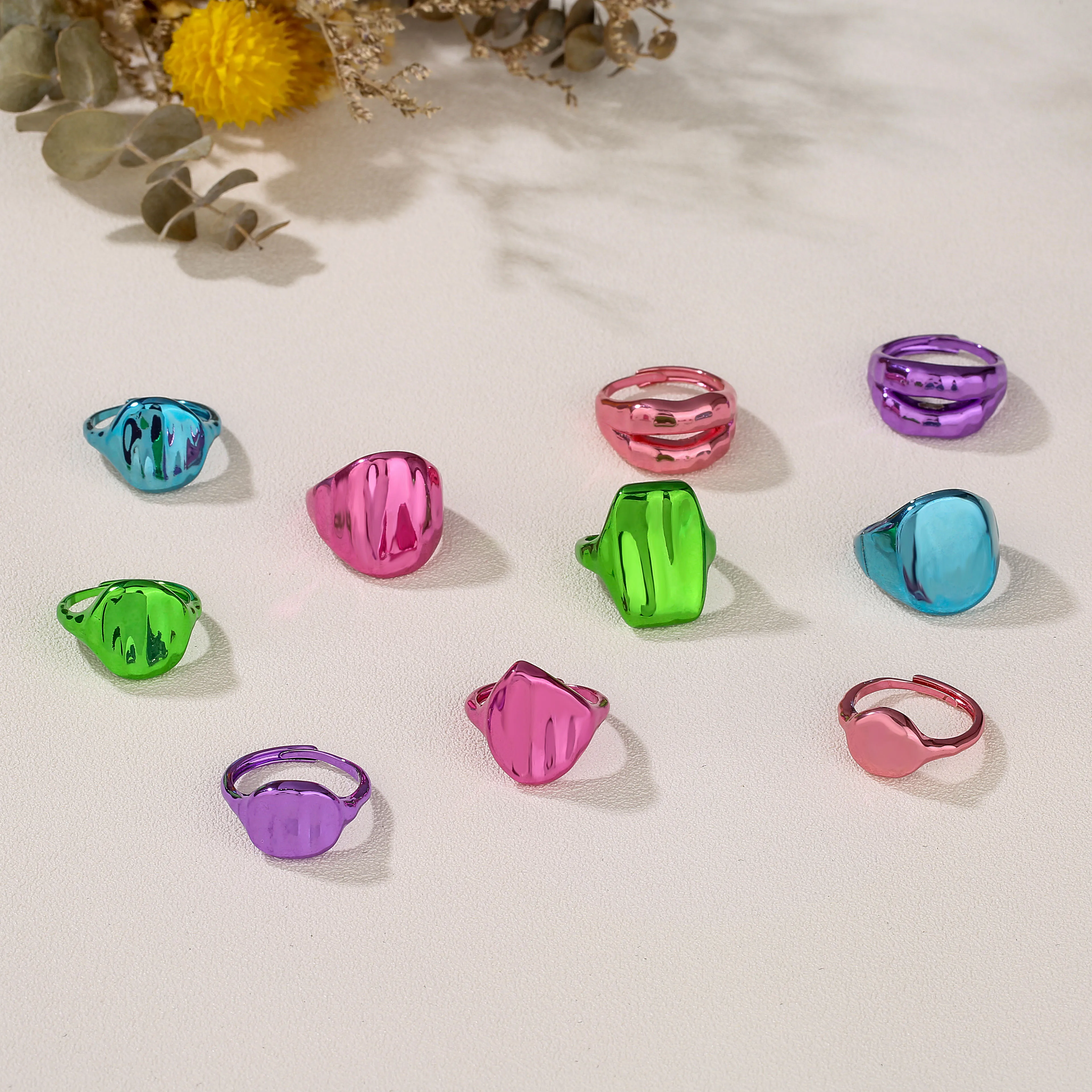 

HECHENG,Fashion Women's Ring, Copper Geometry Colorful HIP-HOP Ring For Party Femme Gift Ins Jewelry