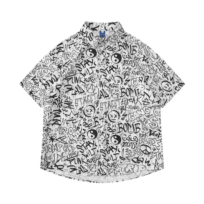 

Vintage Letter Short Sleeve Shirts Fashion Street Loose Couple Shirt for Summer Men and Women