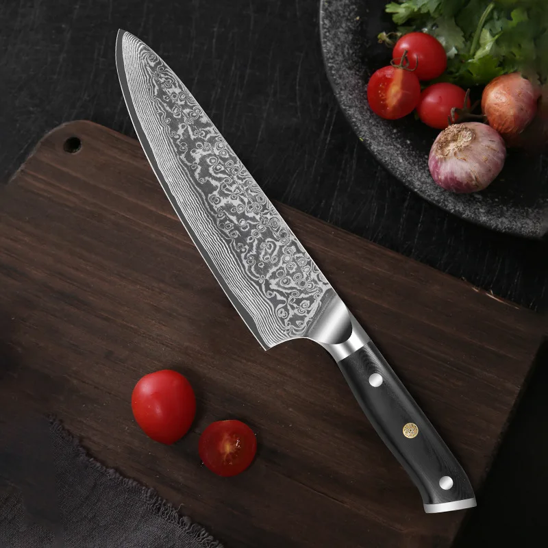 

Cross Border Damascus Steel Knife 8-inch Chef Blade Sharp Pattern Slicing Knife Kitchen Knife Vg10 Western Kitchen Knife