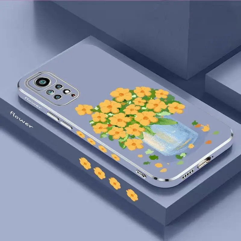 Oil Painting Flower Luxury Plating Phone Case For Xiaomi Redmi Note 11 Pro Plus 12Pro Plus 11 11S 10 Pro 12 9S 8 Pro Cover