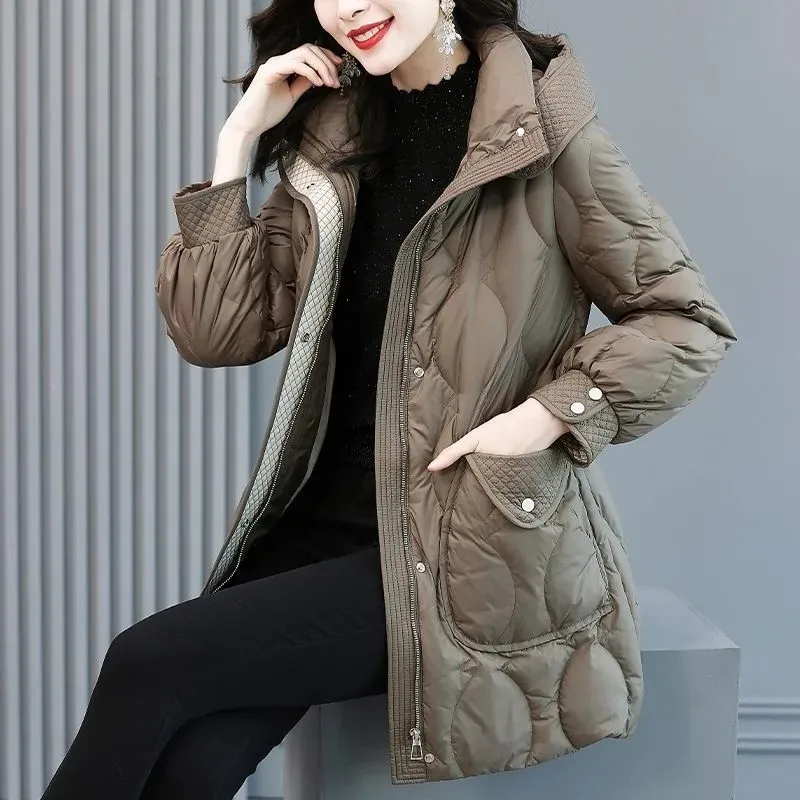 

Новинка 2023, осенне-зимняя однотонная пуховая одежда с хлопковой подкладкой, женские парки, модная куртка на молнии с капюшоном, Женское пальто, H3221