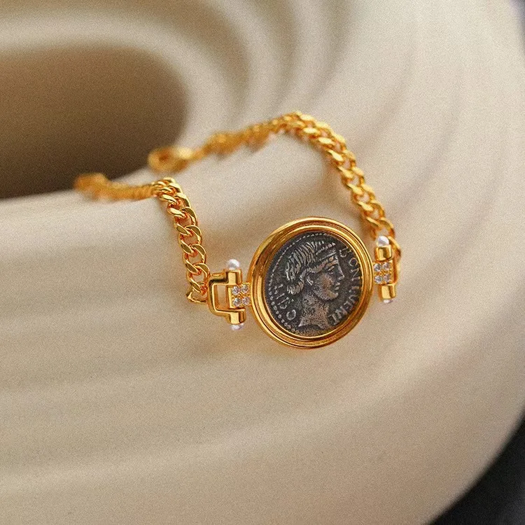 Винтажный браслет в виде греческой богини удачи с резной древней монетой