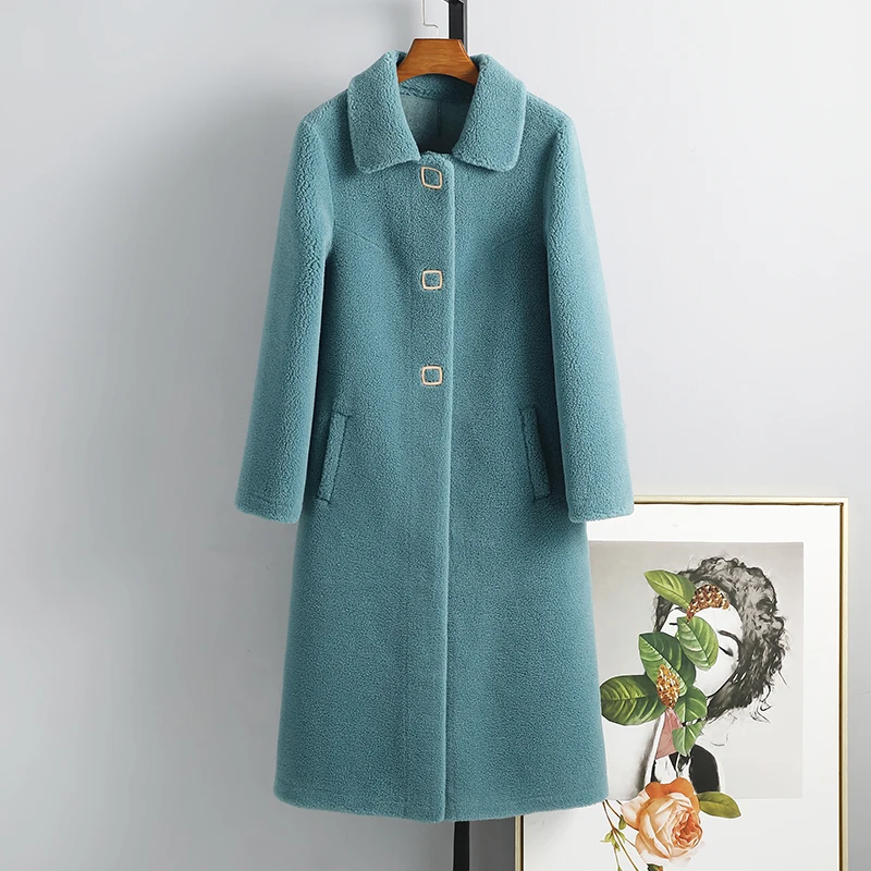 New Women Winter Warm Solid Natural Fur Coat Female Thick Long Coat Turn Down Collar  Warm Coat Feminino Ladies Loose Coats G51