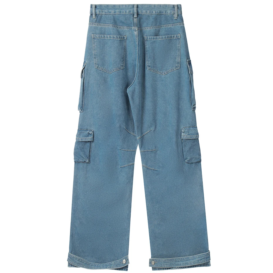 Multi Pockets Baggy Jeans Men Y2K Streetwear Harajuku Loose Jeans Fashion Hop Hop Tactical  Cargo Denim Pants Black Blue