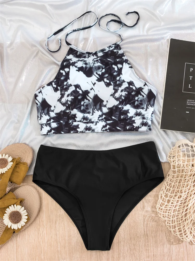 

High Waist Bikini Swimsuit 2022 New Halter Staining Bikinis Set Backless Swimwear Women Biquini Summer Beach Bathing Suit Female