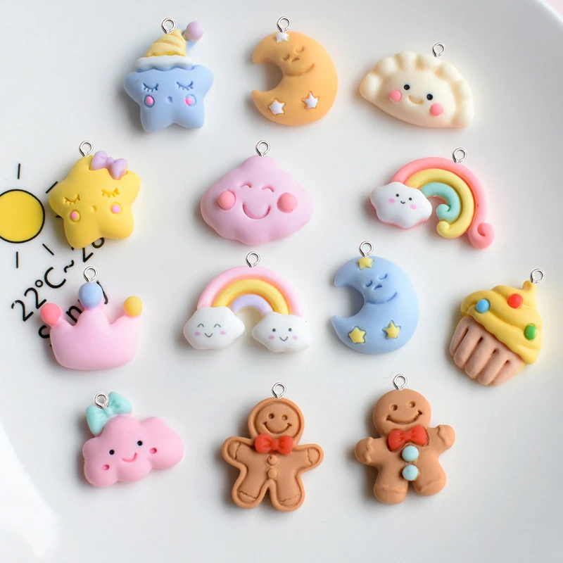

10Pcs Cartoon Cloud Rainbow Star Resin Pendant DIY Earrings Hair Jewelry Findings Materials Charms Flat Back Crafts Decor Patch