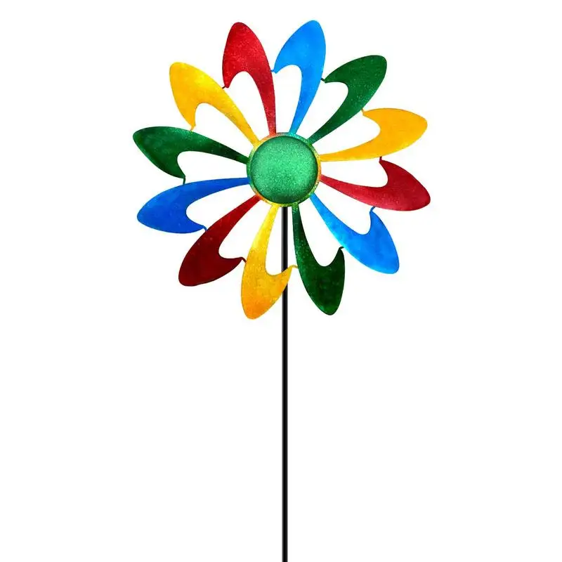 

Wrought Iron Garden Windmill Rainbow Wind Spinner Outdoor Garden Yard Lawn Home Decoration Insert Ground Decor Windmill