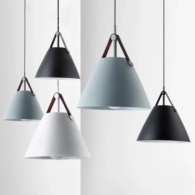 minimalist led colorful pendant lamp metal leather suspension cylinder hanging lights for bedroom dining cafe bar wrought iron